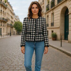 Ava Molli Wool Jacket Long Sleeve Button Front Black White Womens Small